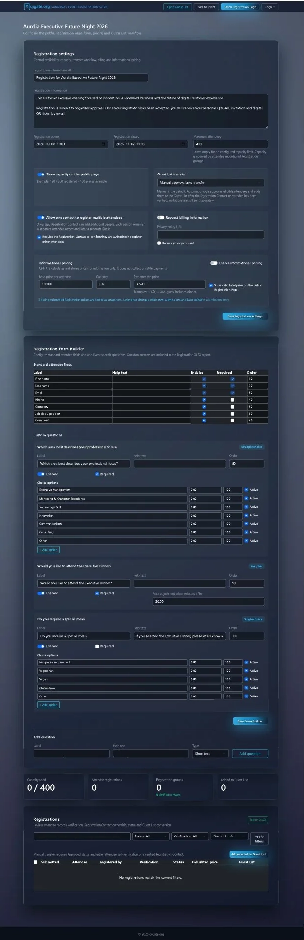 Configuração do cadastro